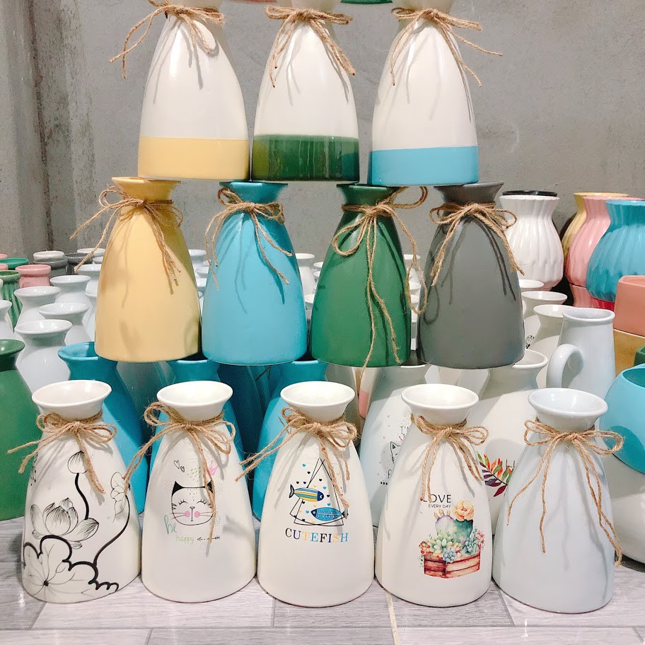 Bình Sứ Cắm Hoa Hình Tròn sang trọng bằng sứ trắng cao cấp - Hoa giả giá sỉ tốt nhất thị trường