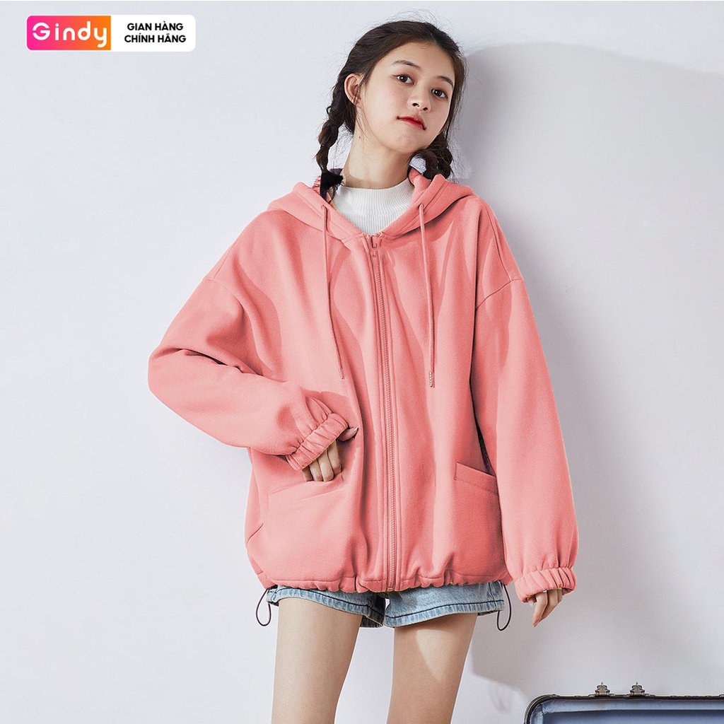 Áo khoác nỉ bông nữ GINDY hoodie form rộng tai thỏ tay bo thời trang thu đông A10123