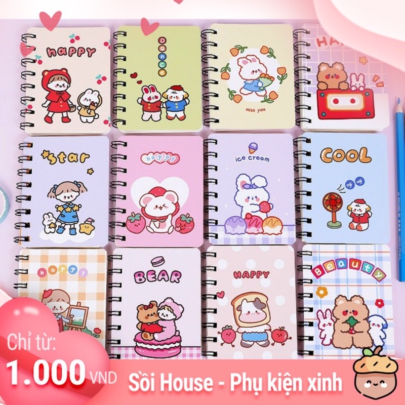 Sổ ghi chép cầm tay mini lò xo , sổ tay ghi chú gáy xoắn hoạt hình dễ thương T2 Sồi House
