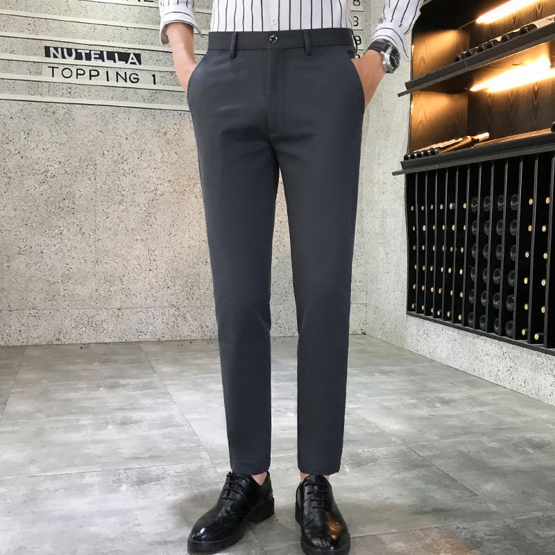 Quần âu nam Hàn Quốc cao cấp, quần tây nam đen ống côn vải chéo co giãn | BigBuy360 - bigbuy360.vn