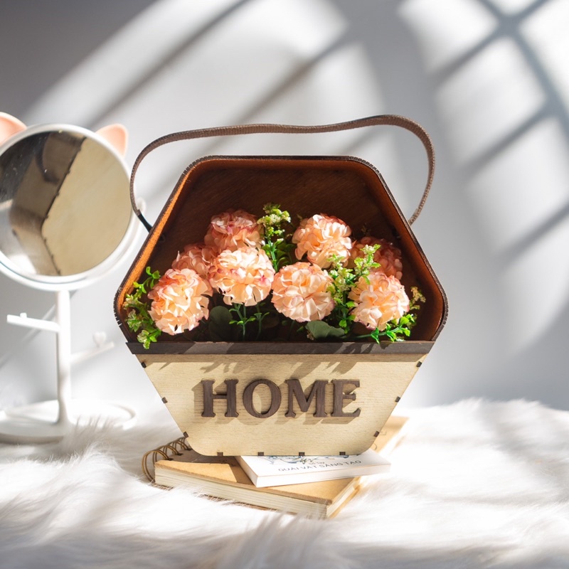 Giỏ Hoa Gỗ Vintage Treo Trang Trí Nhà Cửa