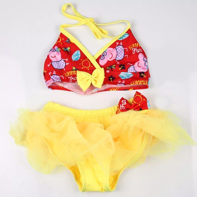 ( SIZE 12 -18kg) - Đồ Bơi Bikini 2 Mảnh Bé Gái - váy bơi bé gái hình heo peppa ( Hình Mẫu Thật)