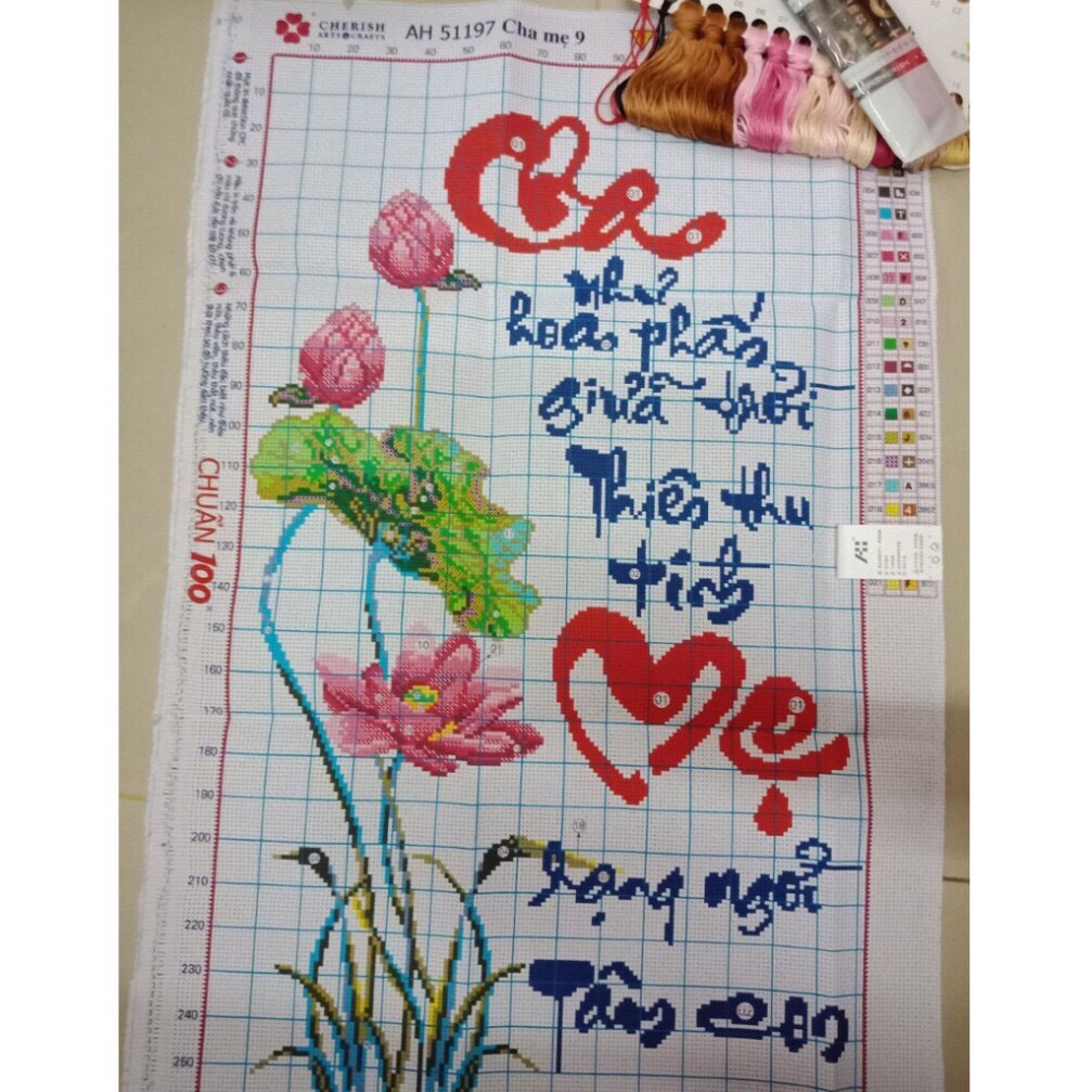 Tranh thêu chữ thập Cha Mẹ 51197  chưa thêu