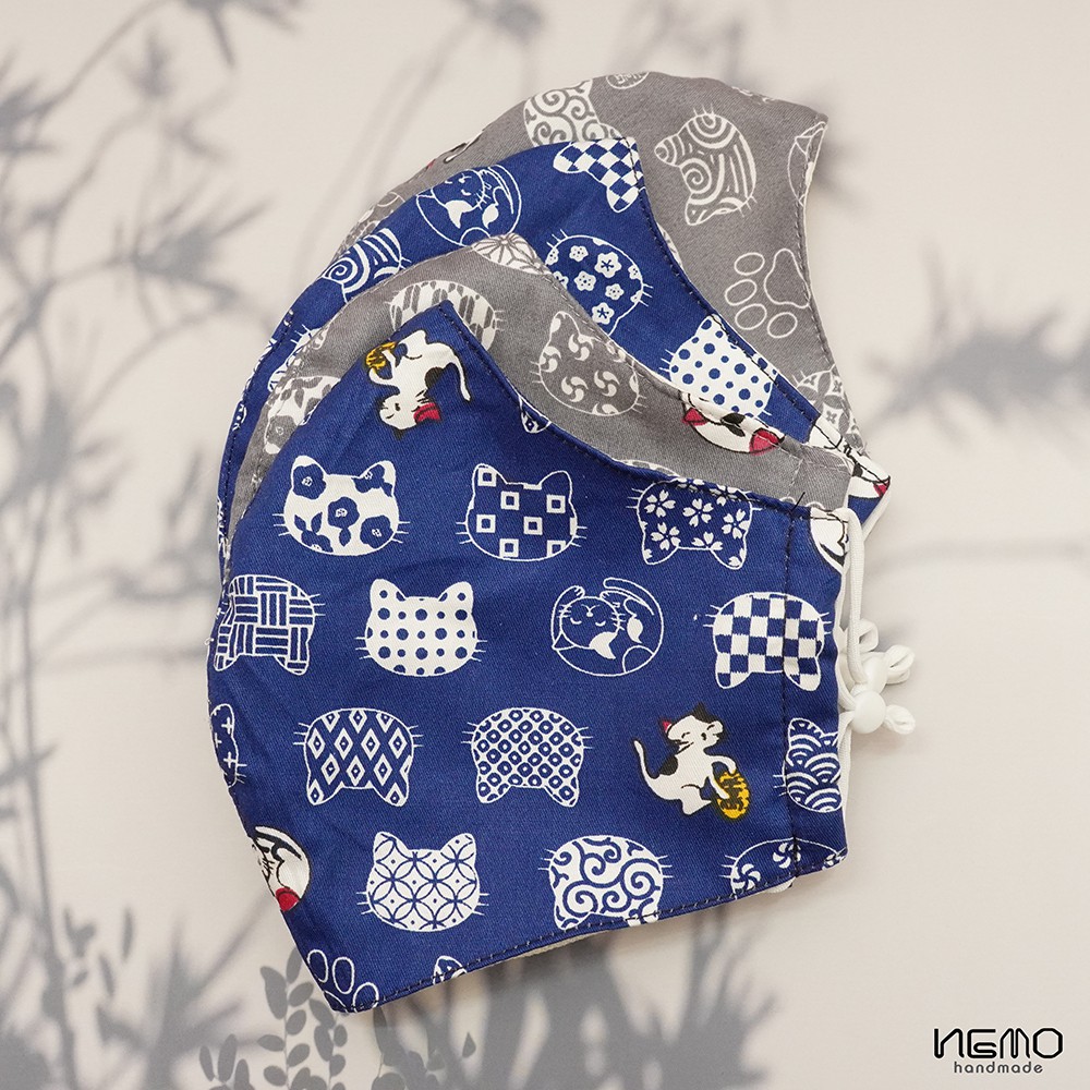 Khẩu trang vải 3 lớp chống nắng, chống bụi, vải mềm mịn cực mát, họa tiết mèo - Nemo Handmade KTMNB2M | BigBuy360 - bigbuy360.vn