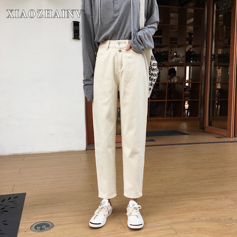 Xiaozhainv Quần Jean Lưng Cao Ống Suông Co Giãn Thoải Mái Dành Cho Nữ