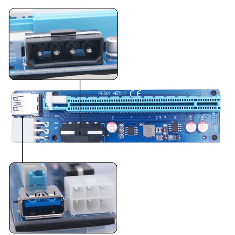 Cáp Chuyển Đổi Pci-E Riser Card Pci Express 1x Sang 16x 30cm Usb 3.0 Sata Sang 4pin + 6pin Cho Máy Đào Bitcoin | BigBuy360 - bigbuy360.vn