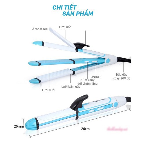 Máy Làm Tóc  Máy uốn tóc Mini, DUỖI, BẤM, DẬP XÙ 4in1 Shinon SH-8005. tiện lợi