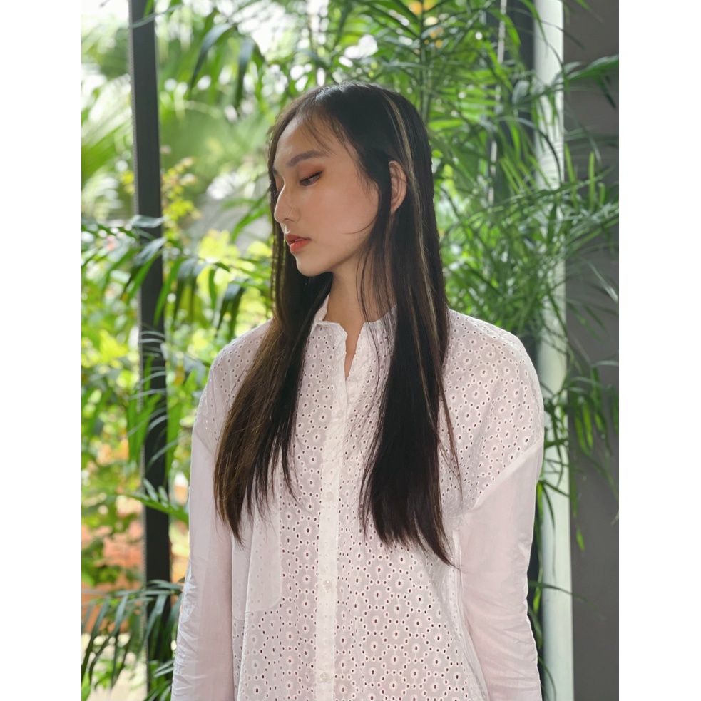 Đầm sơ mi dáng suông tay dài màu trắng trẻ trung hàng VNXK cao cấp