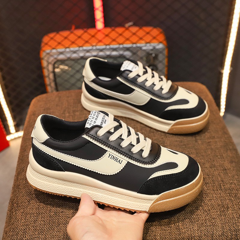 Giày Sneaker Thể Thao Nữ Slim Vạt Da Phối Màu Cực Xinh