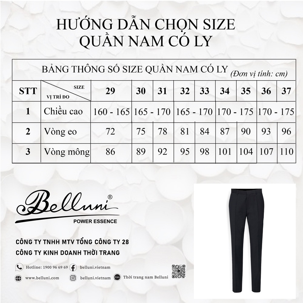 Quần tây nam công sở xếp ly BELLUNI - QT1.PRS.BE.74.BL2
