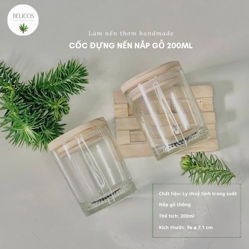 Cốc đựng nến thuỷ tinh nắp gỗ 200ml - Vintage - Ly cốc làm nến thơm handmade
