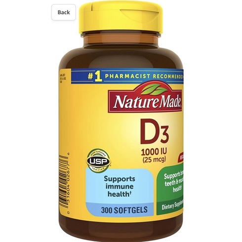 Viên uống hỗ trợ xương khớp bổ sung Vitamin D3 Nature Made 1000IU