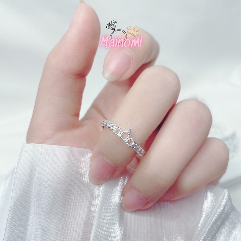 Nhẫn nữ vương miện thiên nga nhỏ xinh viền bo sáng đá tròn nhẹ nhàng tinh tế MAINOMI Shop bạc xinh