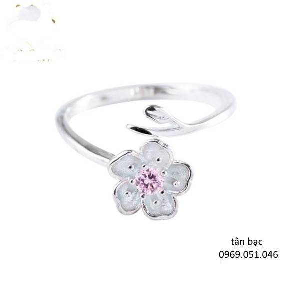 Nhẫn bạc nữ Freesize,tự điều chỉnh Size,phù hợp mọi kích thước tay cánh hoa hồng  - bạc ngọc tân - bạc nguyên chất