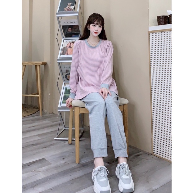 Bộ Bầu Nỉ kẻ dáng thể thao ,Hàng loại 1ảnh thật shop chụp phù hợp mặc đi làm ,đi chơi ,freesize 43-68kg