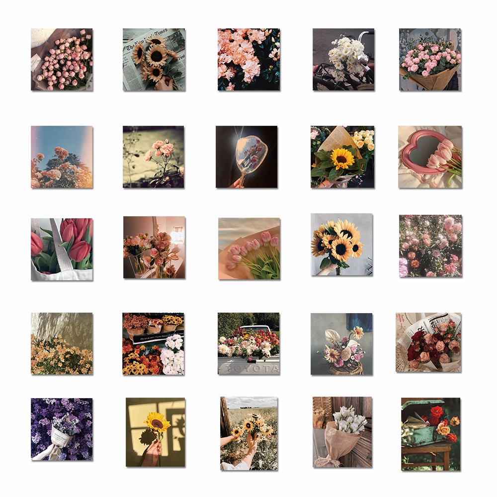 Bộ 52 miếng sticker dán trang trí laptop đàn guitar chống nước họa tiết hoa xinh xắn