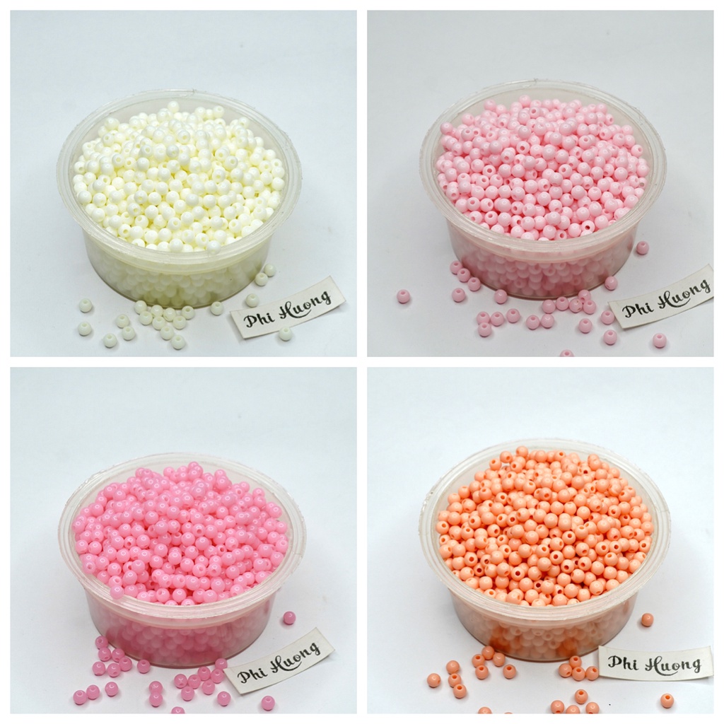 Gói 10g - 25g hạt nhựa tròn 4mm nhiều màu xỏ vòng tay DIY