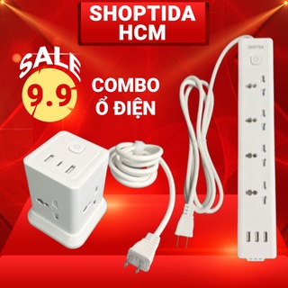Combo 2 Ổ Cắm Điện Đa Năng CubeZ/WorkZ Shoptida 3 Cổng USB/TypeC  Sạc nhanh và 4 Ổ Điện chịu tải 2500W Dây nối dài 1.8m