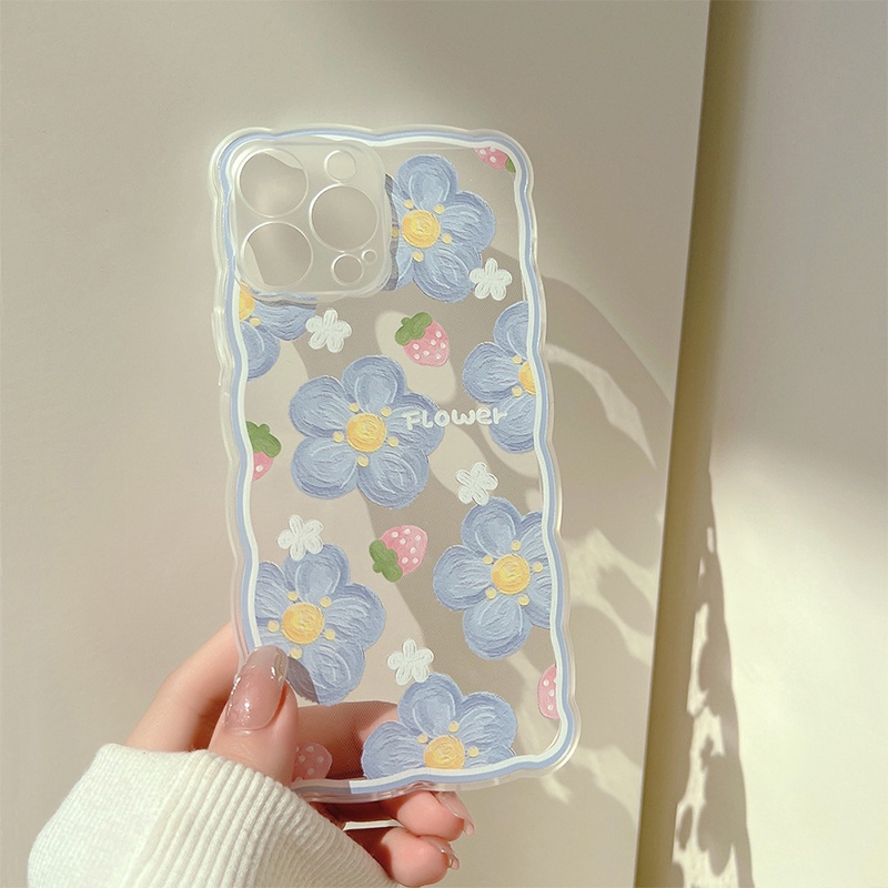 Ốp Điện Thoại TPU Mềm Trong Suốt Chống Rơi Họa Tiết Hoa Xanh Dương Cho Compatible for iPhone 7/8plus X/Xs 11 11pro max 12 12pro max 13