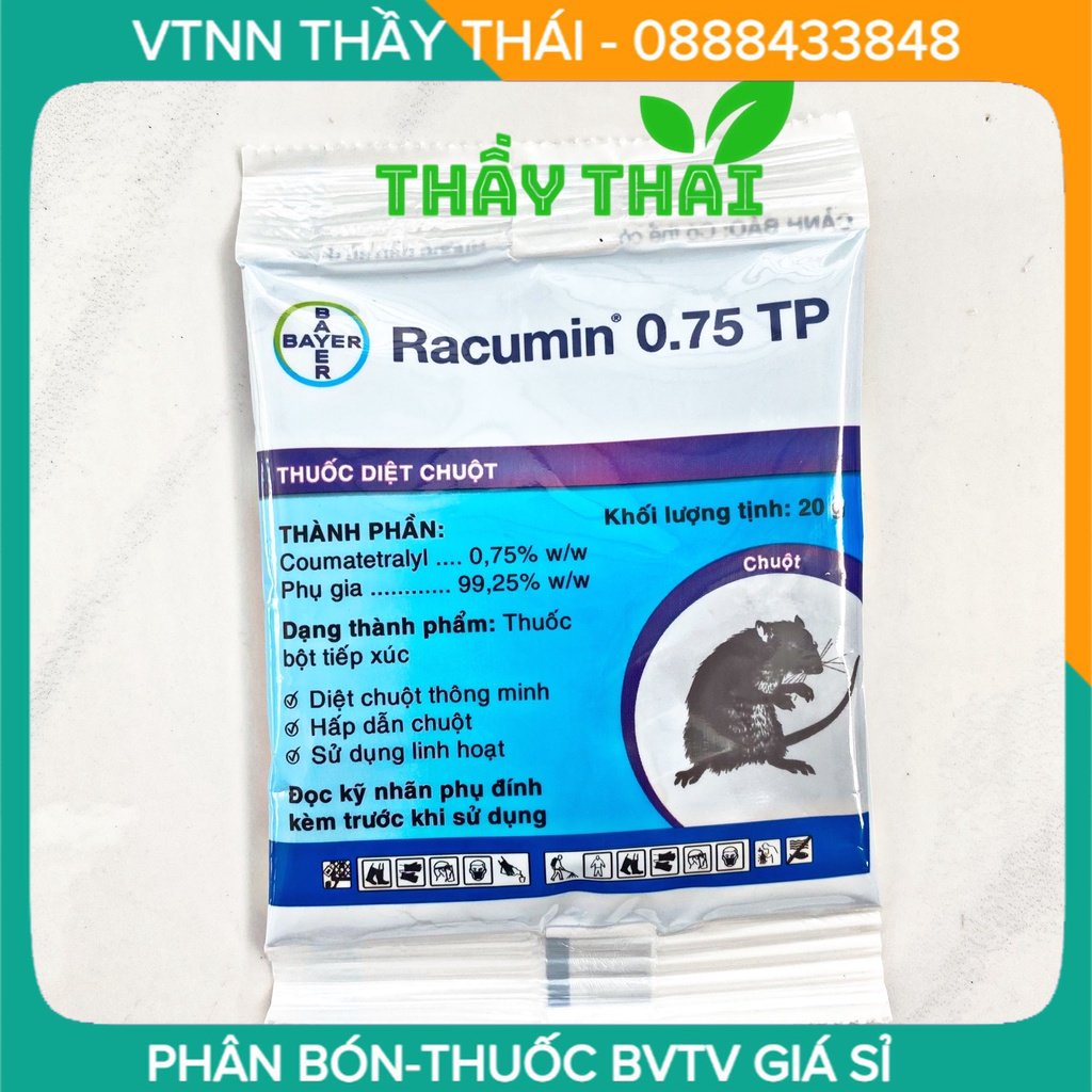 [CHÍNH HÃNG] Thuốc diệt chuột thông minh Racumin ® 0.75 TP, gói 20gr, Racumin Bayer