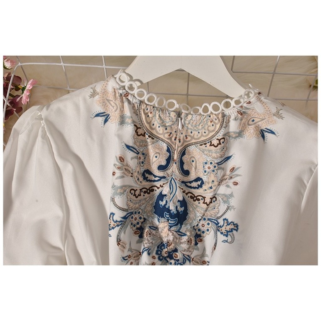 Đầm Dài Tay Phồng In Họa Tiết Phong Cách Retro | BigBuy360 - bigbuy360.vn