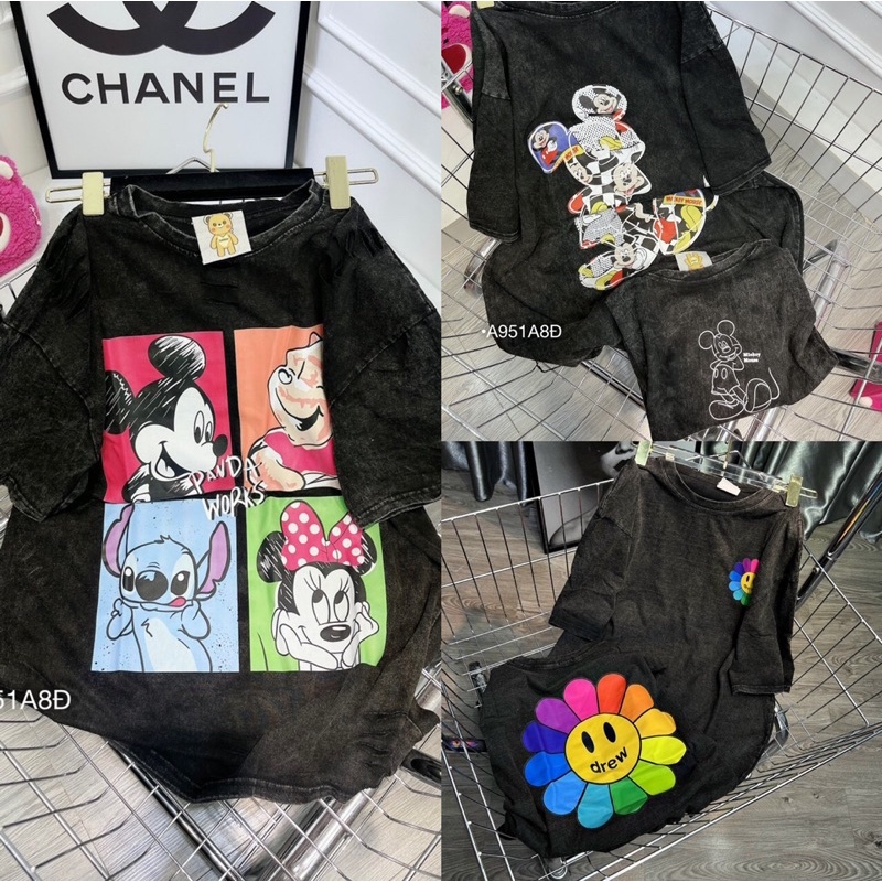 Áo loang mốc tay con hình hoạ tiết mickey to in 2 mặt