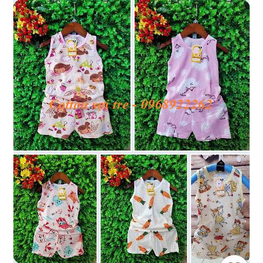 Quần áo trẻ em - Bộ cotton tre sát nách cho bé từ 6-16kg