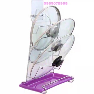 Giá úp vung inox 304 (khay hứng nước màu tím)