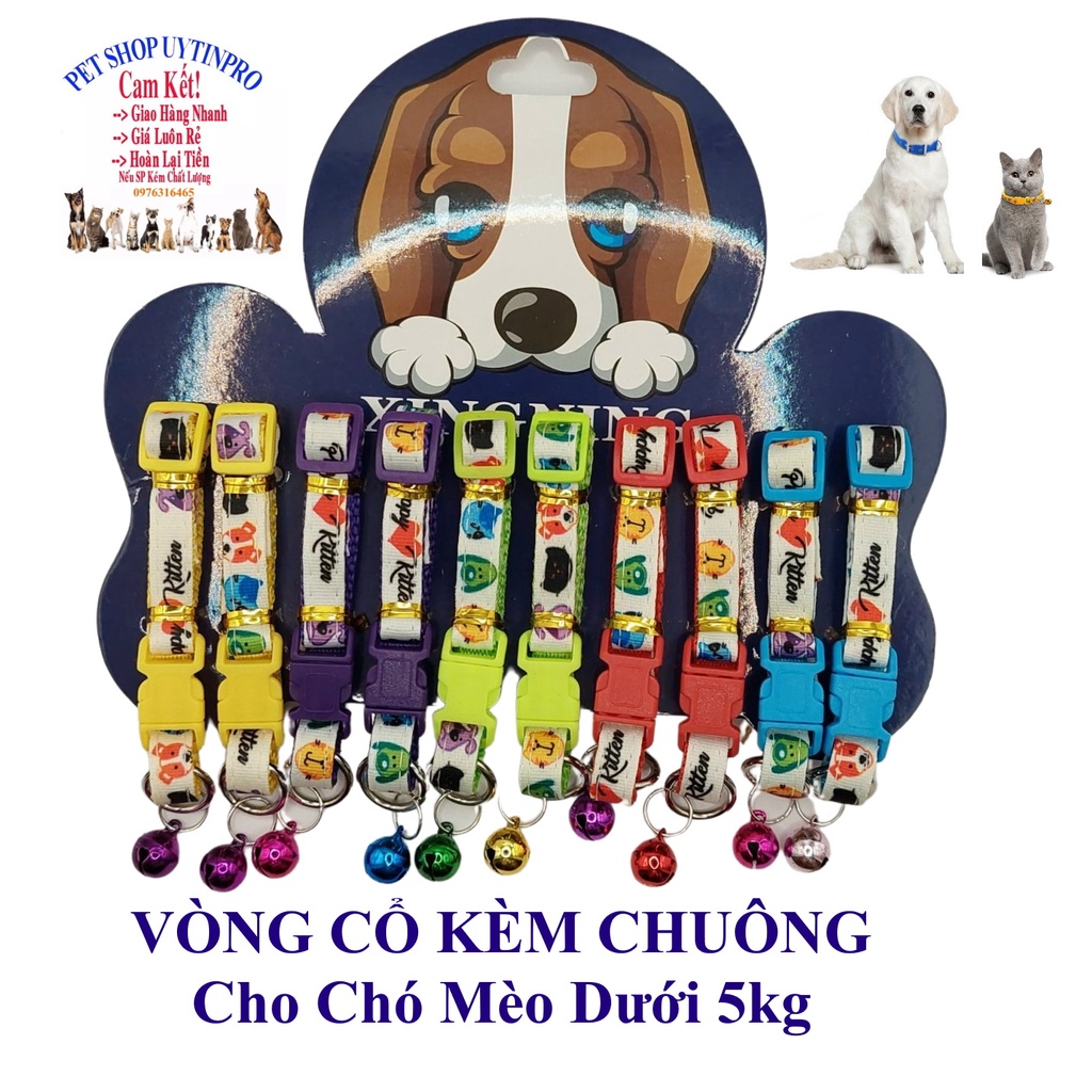 Vòng cổ kèm chuông cho Chó Mèo dưới 5kg Bản rông 1cm In chữ Puppy Kitten Chất liệu dù bền bỉ chắc chắn Có thể điều chỉnh