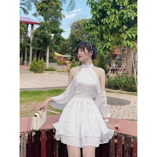 ĐẦM CỔ YẾM RỚT VAI TẦNG LỤA XƯỚC [kèm ảnh thật]