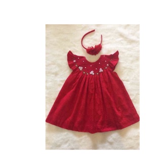 Combo váy smock đỏ và váy đũi vàng