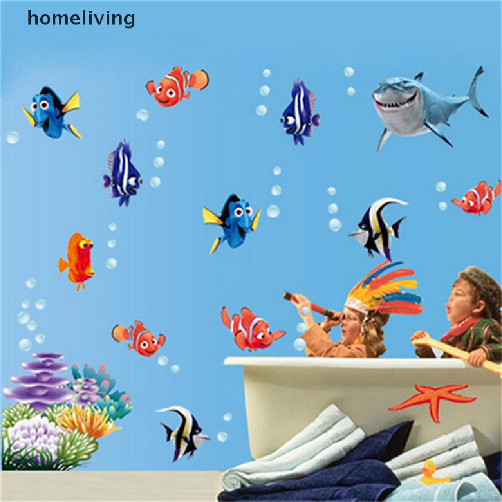 Sticker Dán Tường Họa Tiết Hình Con Cá Biển Theo Phong Cách Hoạt Hình Dùng Trong Trang Trí Phòng Tắm