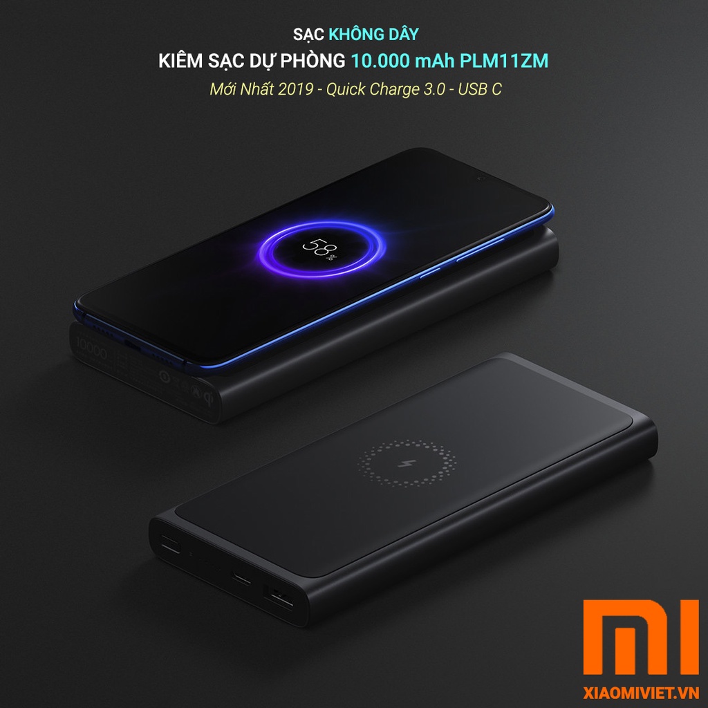 Sạc Dự Phòng Không Dây Xiao-mi Polymer 10000mAh 2021 Sạc nhanh, tặng kèm dây sạc