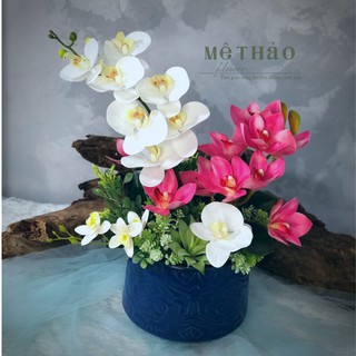 Bình Hoa Giả Cao Cấp Mix Lan Và Sen Đá Dùng Làm Quà Tặng, Trang Trí Nội Thất, Decor Shop, Quán Cafe
