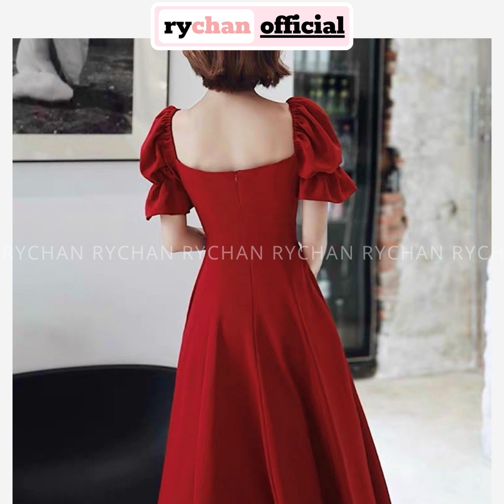 Đầm Dự Tiệc Cưới Sang Chảnh Cổ Vuông Tay Bo Tôn Da, Đầm Xinh Màu Trắng Đỏ [ẢNH THẬT CUỐI] - DX9871