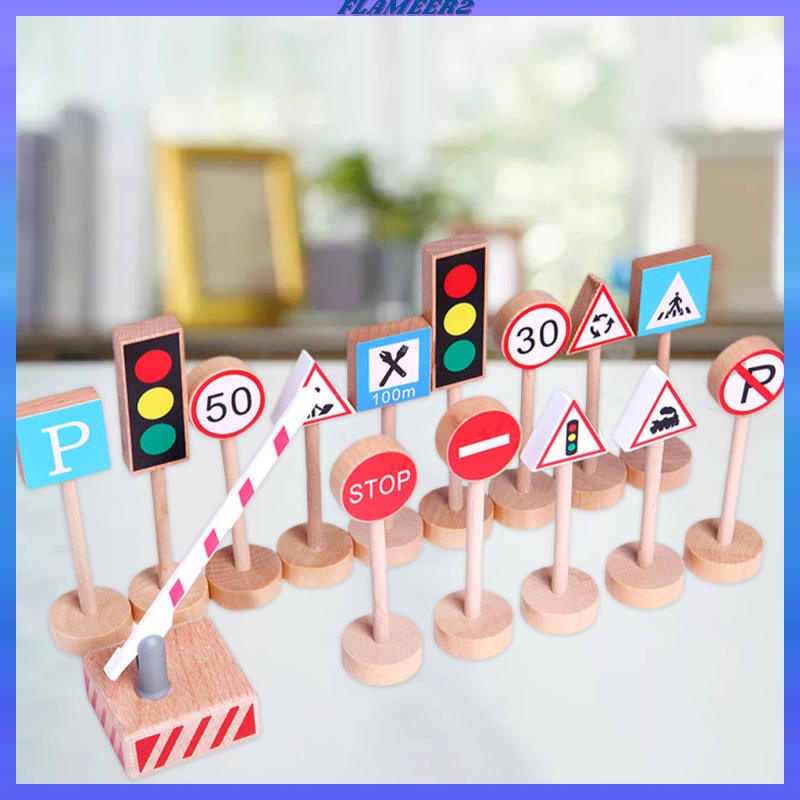 Set 15 mô hình đèn tín hiệu biển báo giao thông đường bộ bằng gỗ đồ chơi giáo dục cho học sinh tiểu học