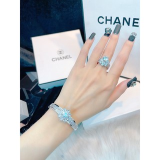 set vòng nhẩn hoa đính đá mạ bạch kim
