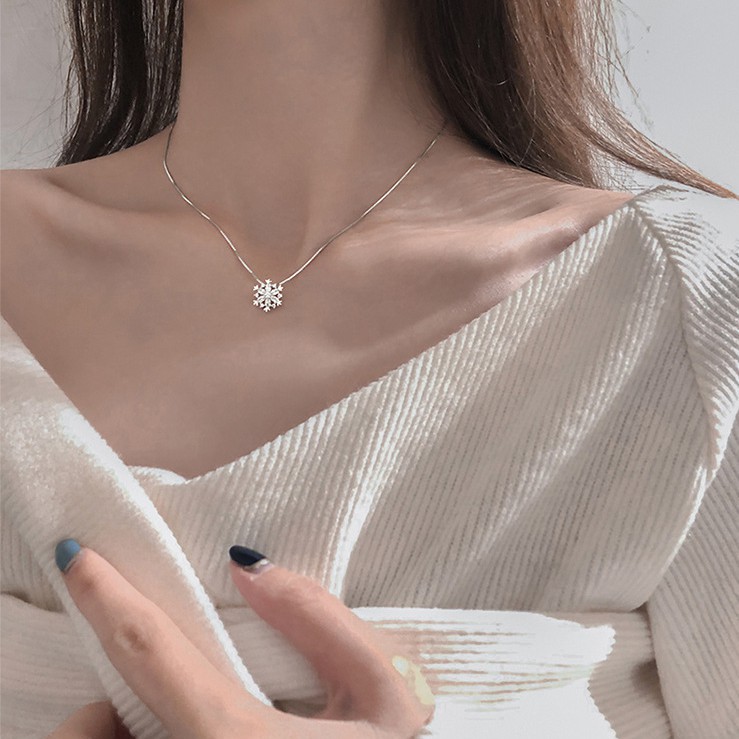 Dây chuyền hợp kim bạc hình hoa pha lê sợi mảnh thanh lịch - Mely B20