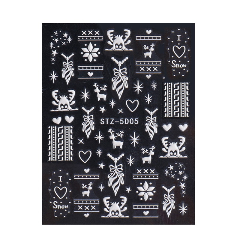 Miếng Dán Trang Trí Móng Tay Họa Tiết Bông Tuyết 5D Phong Cách Giáng Sinh
