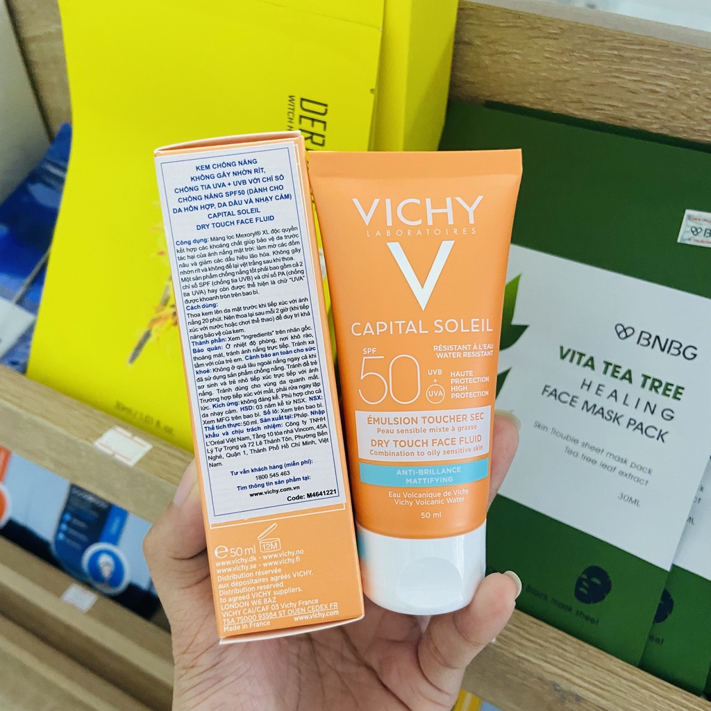 [Có Tem Phụ ] Kem chống nắng Vichy không nhờn rít SPF 50 UVA +UVB Capital Soleil Mattifying Dry Touch Face Fluid 5