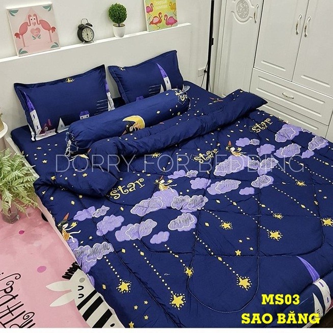 Set 5 Món Chăn Phao Kèm Ga Gối Và Vỏ Gối Ôm Mẫu SAO STAR