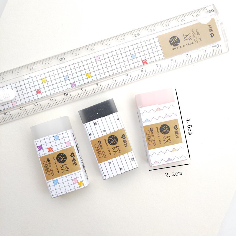 Gôm tẩy chì 2B Dupe Muji - caro lõi màu - Tẩy chì phụ kiện văn phòng phẩm