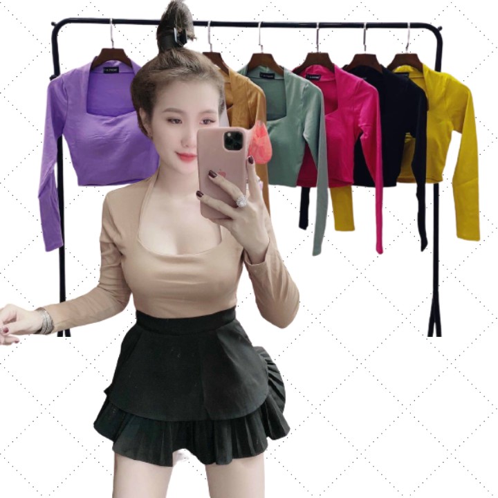 Áo Kiểu Nữ Croptop Thun Borip Cổ Vuông Tay Dài Có Mút Ngực Mẫu Mới Siêu Hot | BigBuy360 - bigbuy360.vn