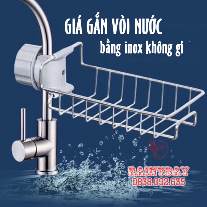 Giá khay inox để đựng đồ rẻ rửa bát chén miếng xà phòng gắn treo vòi nước bồn chậu nhà bếp
