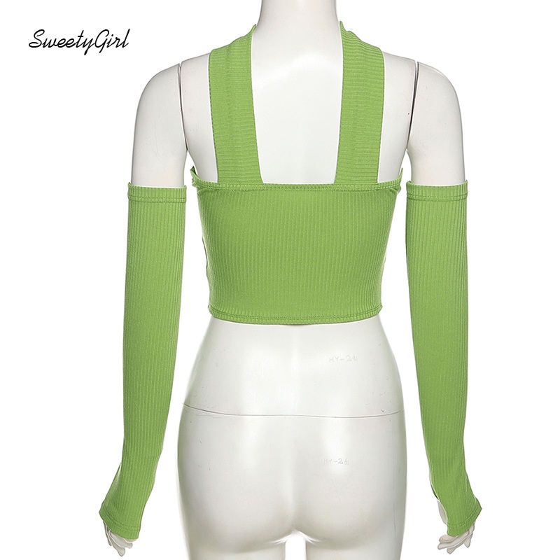 Áo Tank Top Nữ Hở Lưng Tay Lửng Ôm Dáng In Chữ Thời Trang