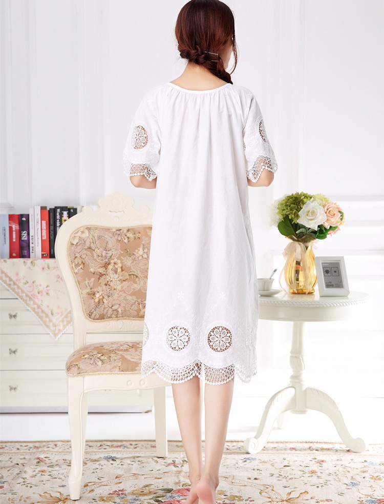 Đầm Ngủ Tay Ngắn Chất Liệu Cotton Thêu Họa Tiết Phong Cách Hàn Quốc Quyến Rũ Cho Nữ