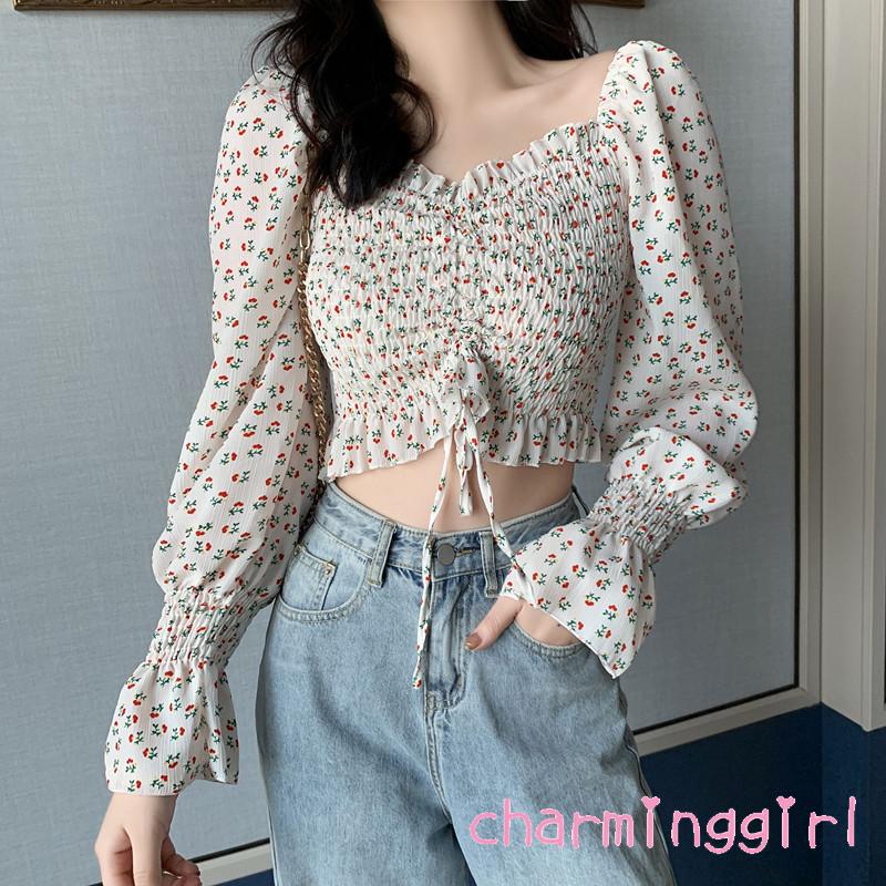 QAQ-Women´s Shirt, Long Sleeve Square Neck Blouse Floral Top for Vacation Travelling Party Photography | BigBuy360 - bigbuy360.vn