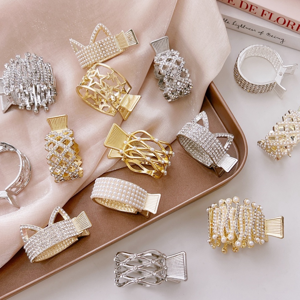 Kẹp Tóc Càng Cua Mini Kim Loại Đính Đá Sang Trọng Phong Cách Hàn Quốc YOS