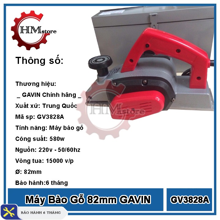 Máy Bào Gỗ Cầm Tay GAVIN GV3828A - Máy bào lưỡi 82mm (8phân) 580w