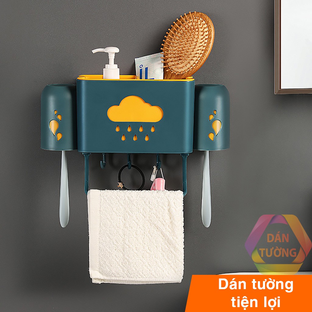 Kệ đựng bàn chải đánh răng dán tường nhà tắm MDT, giá kệ để đồ phòng tắm đa năng kèm 2 cốc đánh răng - K189